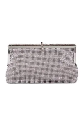 Roma Silver Crystal Diamante Soft Purse Clutch Bag