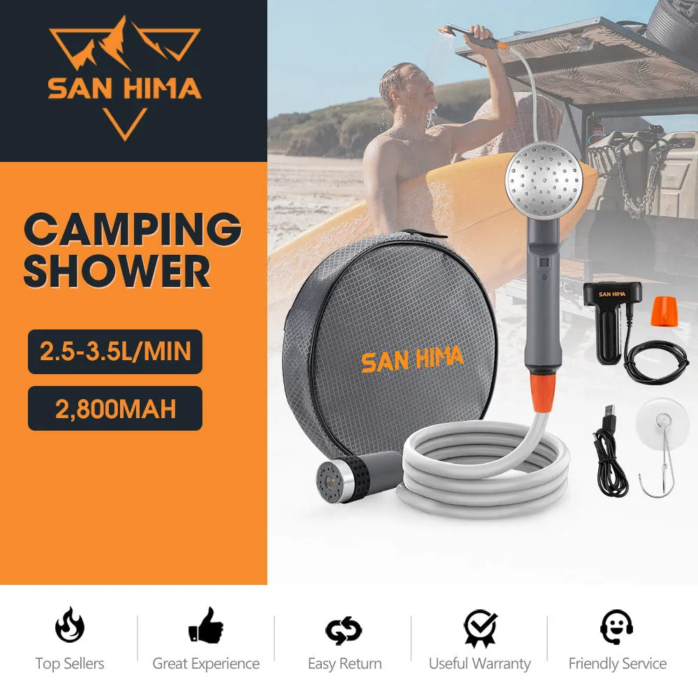 San Hima Portable Camping Shower built-in lithium battery Rechargeable Outdoor