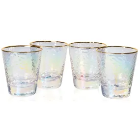 Set of 4 Iridescent Drinking Glasses with Gold Rim