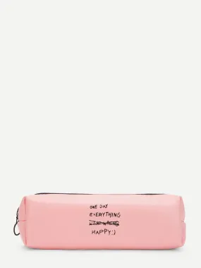 Slogan Print Pencil Case