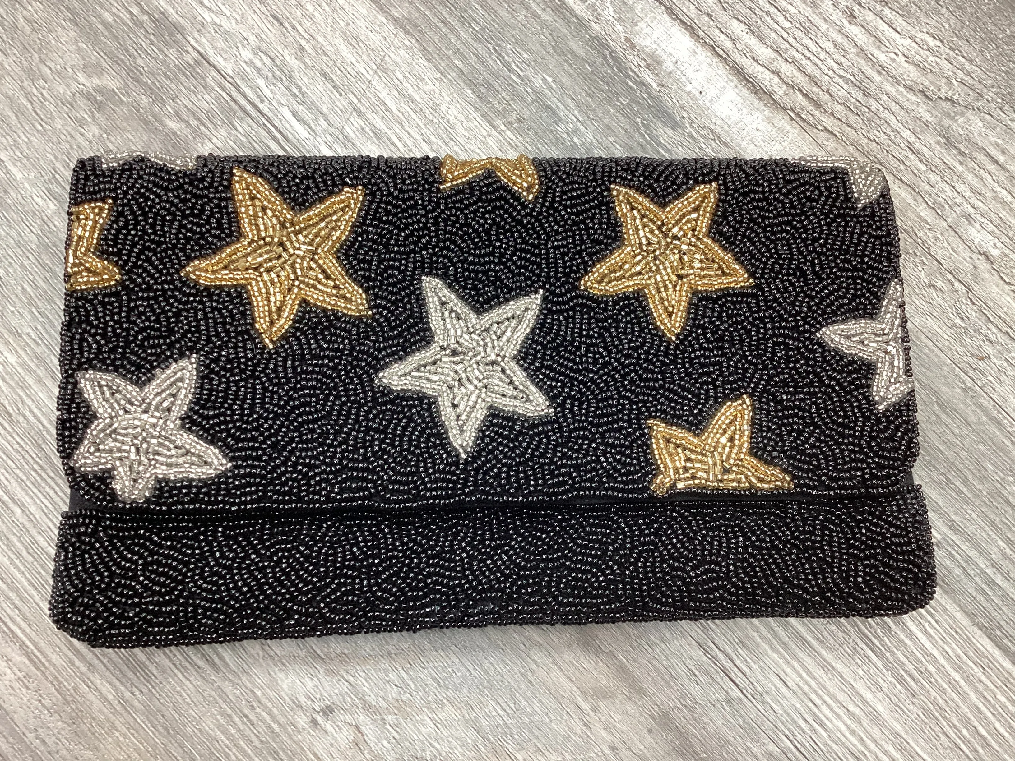 Star Hand Beaded Clutch Crossbody - Black or Ivory