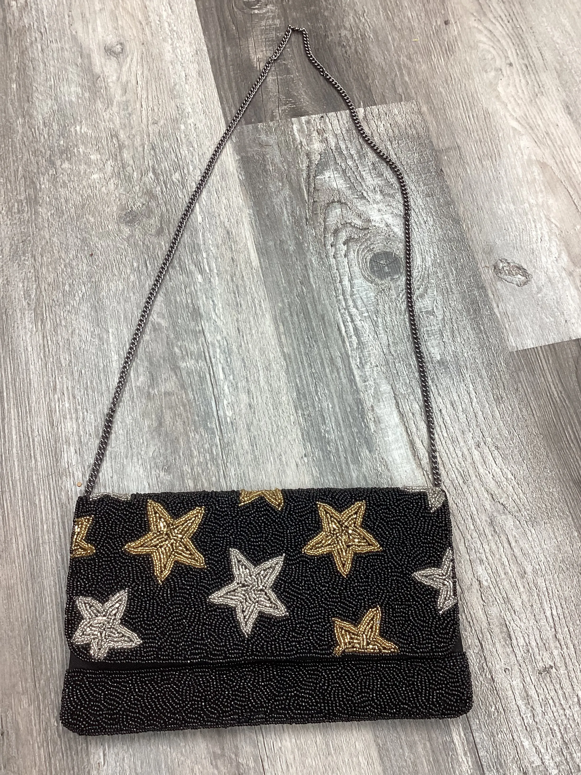 Star Hand Beaded Clutch Crossbody - Black or Ivory