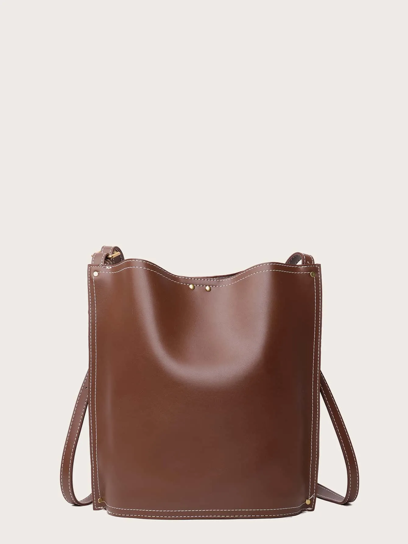 Studded Decor Bucket Bag With Inner Pouch