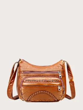 Studded Decor Vintage Design Crossbody Bag