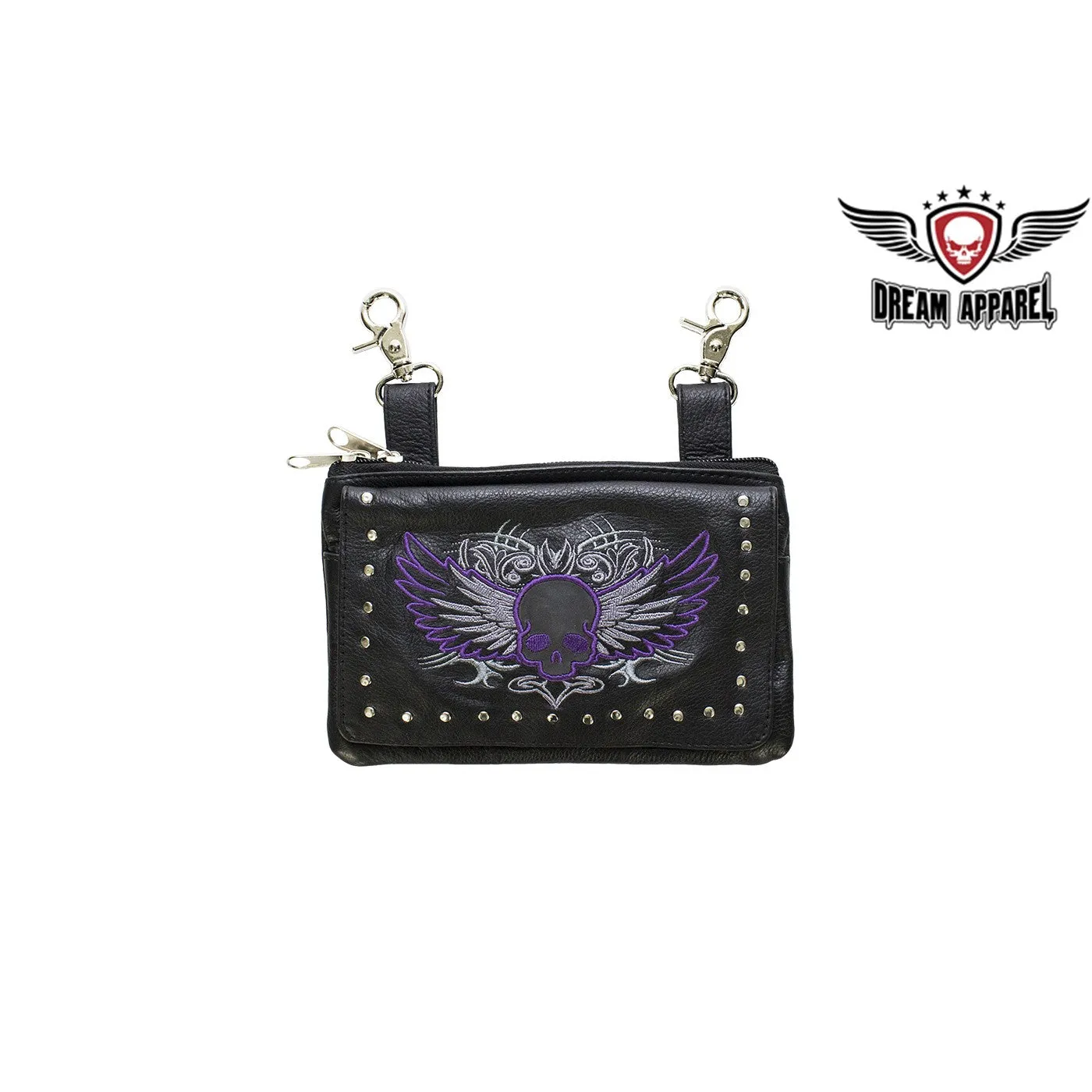 Studded Naked Cowhide Leather Hot Pink or Purple Skull Belt Bag