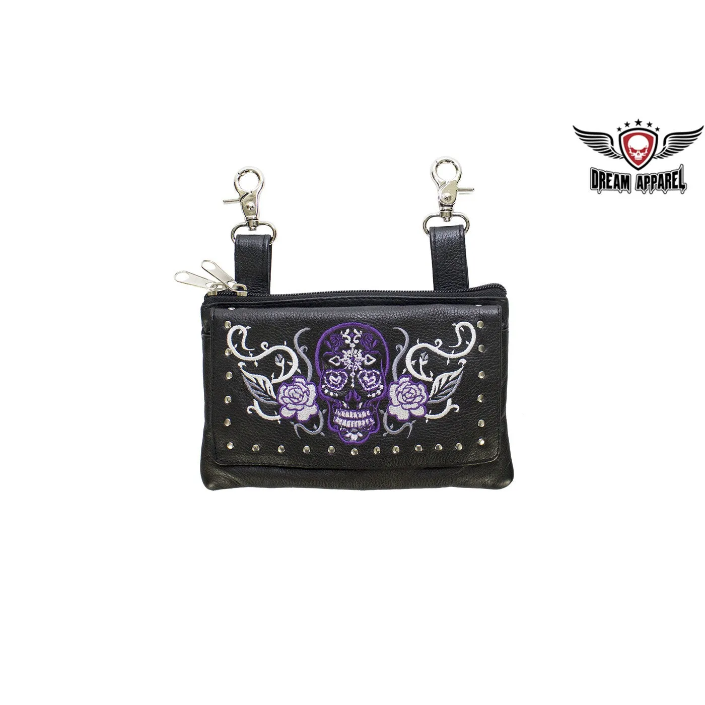 Studded Sugar Skull Naked Cowhide Leather Belt Bag