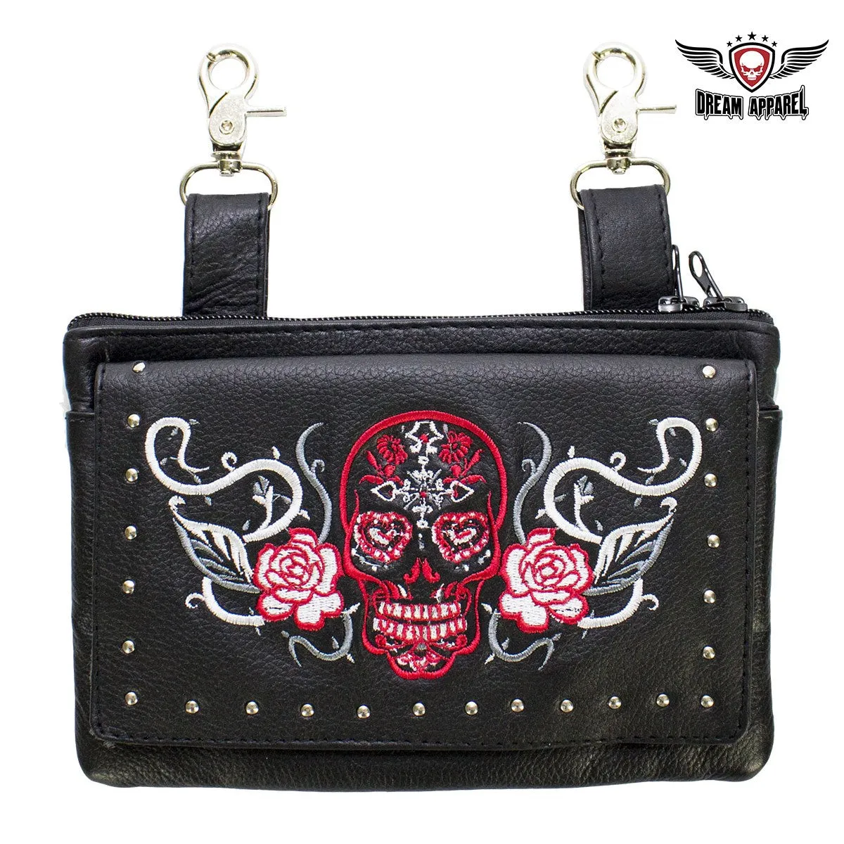 Studded Sugar Skull Naked Cowhide Leather Belt Bag