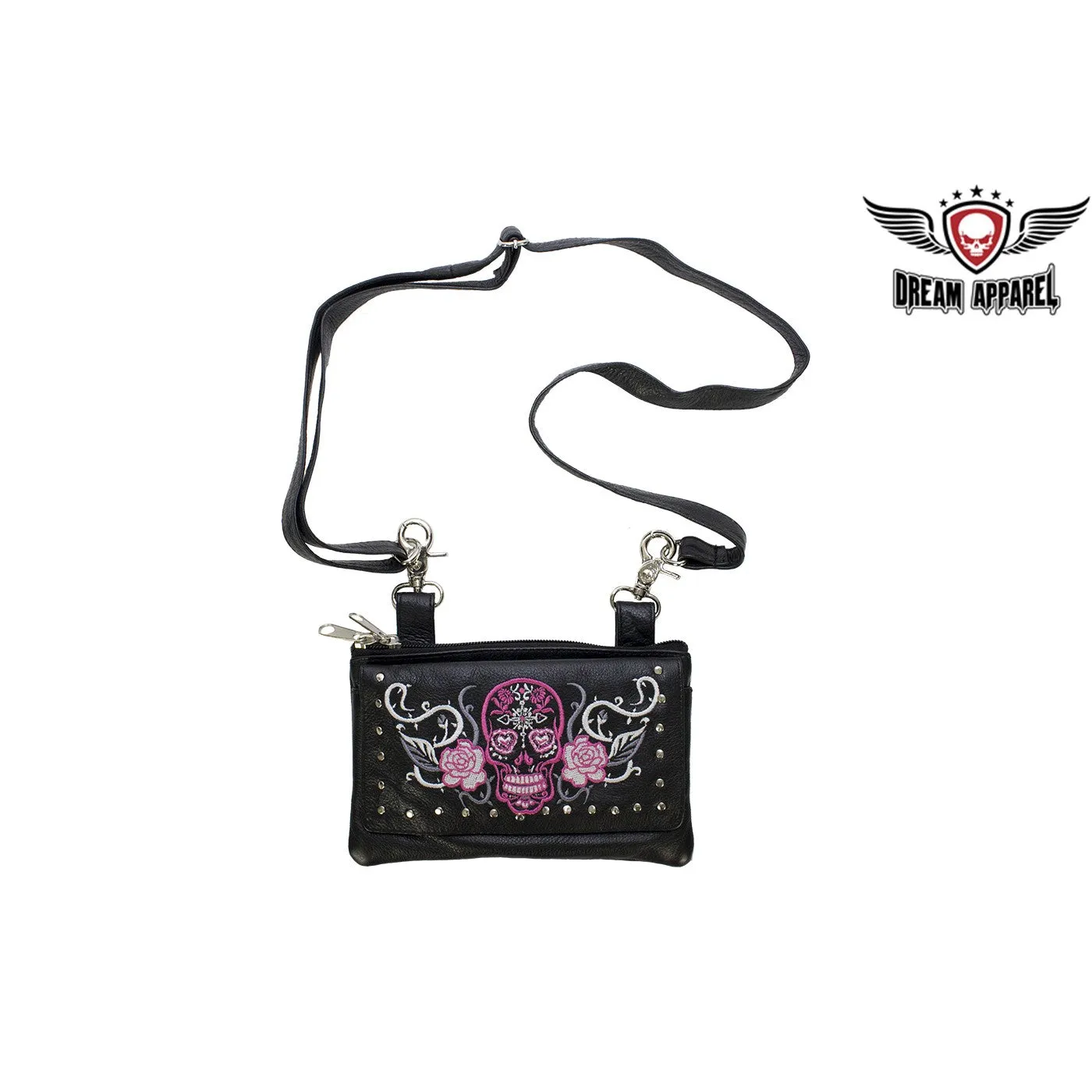 Studded Sugar Skull Naked Cowhide Leather Belt Bag