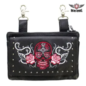 Studded Sugar Skull Naked Cowhide Leather Belt Bag