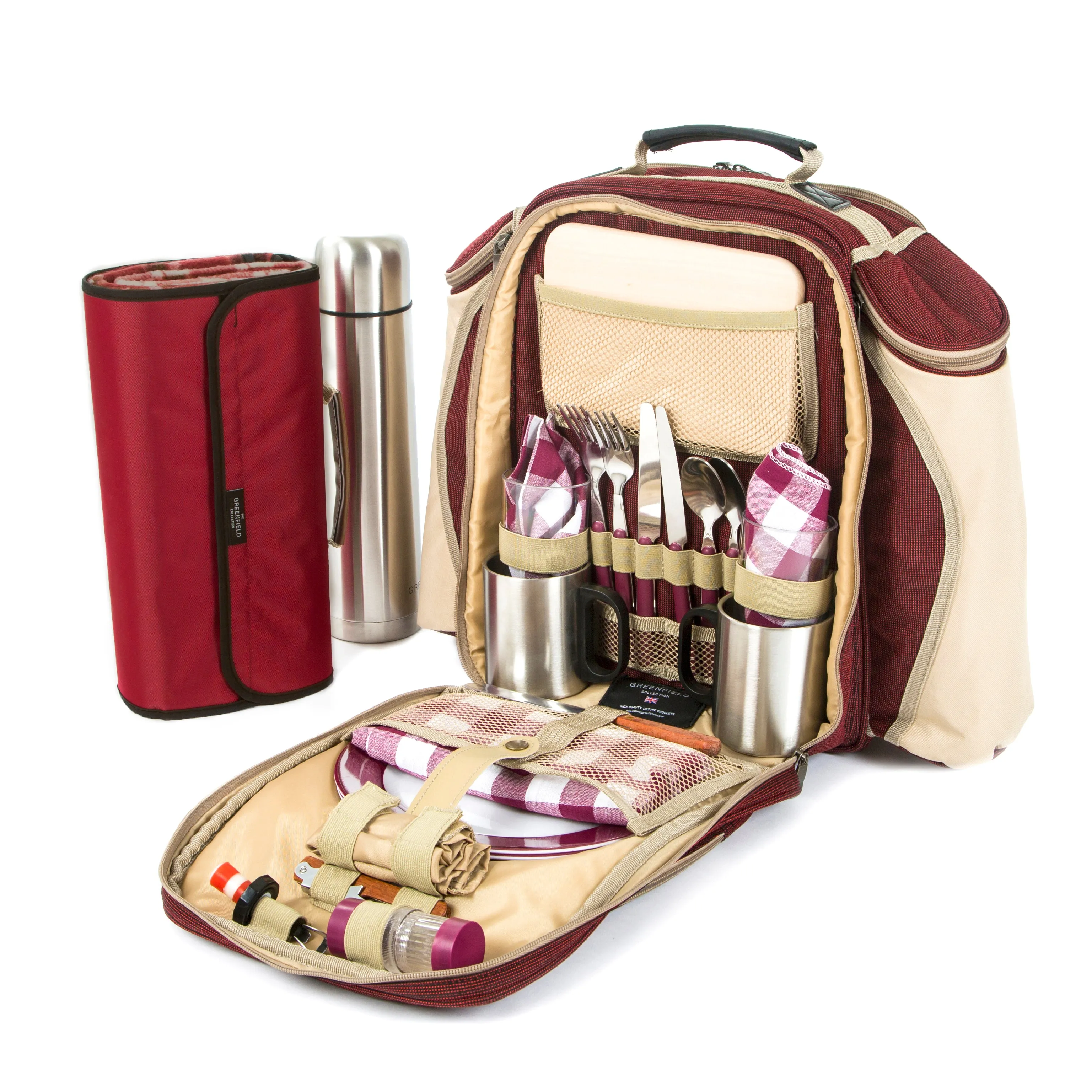 Super Deluxe Picnic Backpack Hamper for Two People with Matching Picnic Blanket