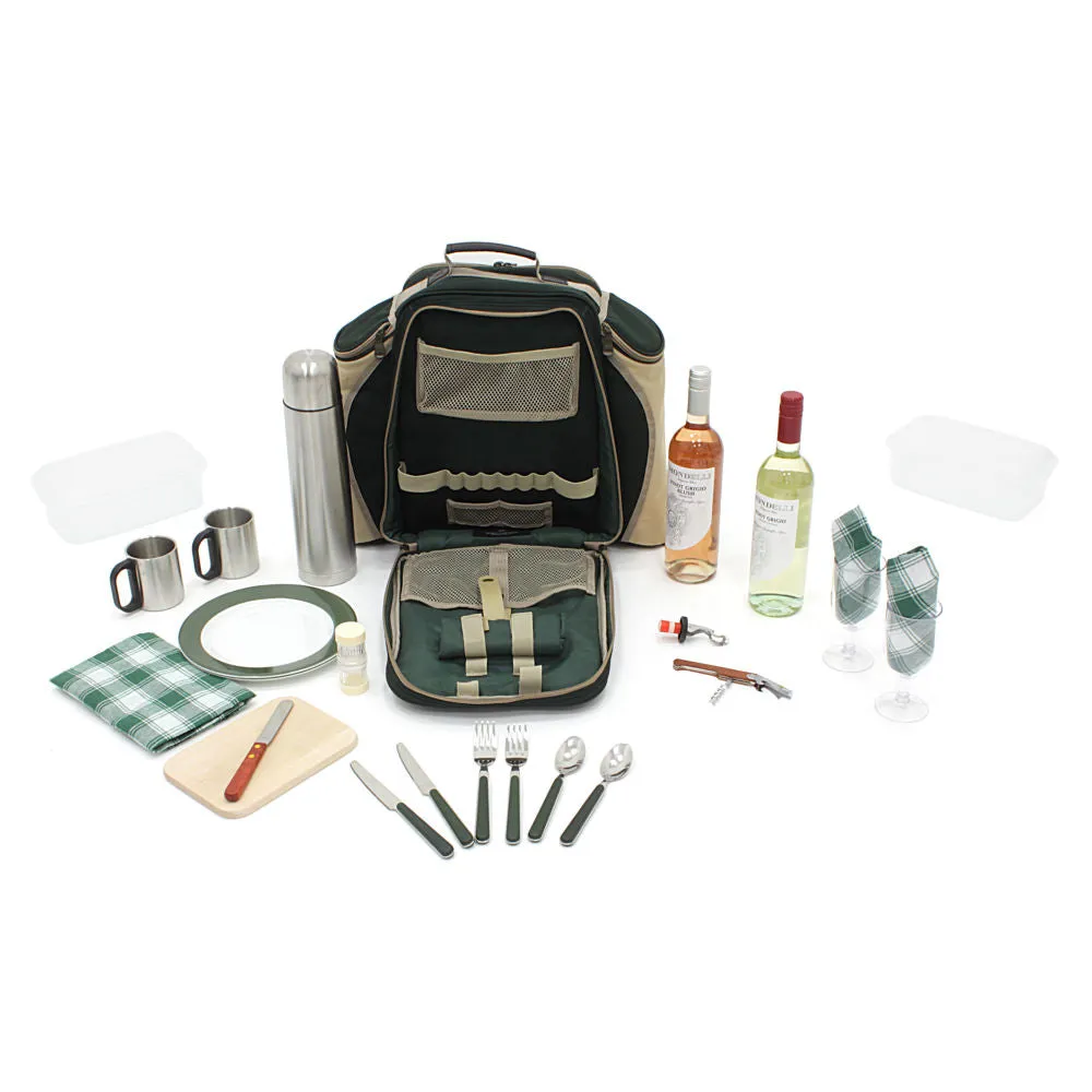 Super Deluxe Picnic Backpack Hamper for Two People with Matching Picnic Blanket