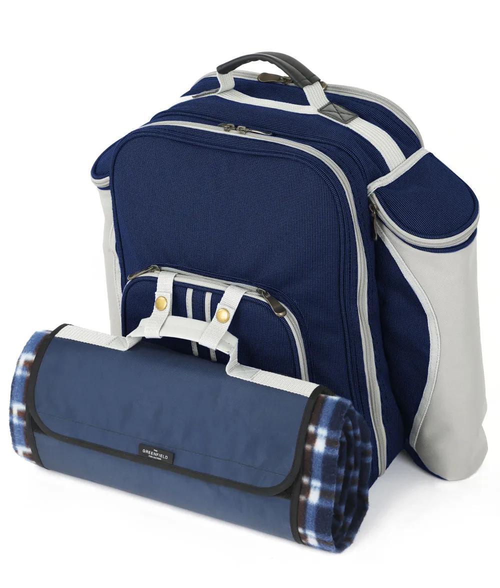 Super Deluxe Picnic Backpack Hamper for Two People with Matching Picnic Blanket