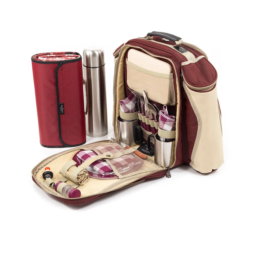 Super Deluxe Picnic Backpack Hamper for Two People with Matching Picnic Blanket