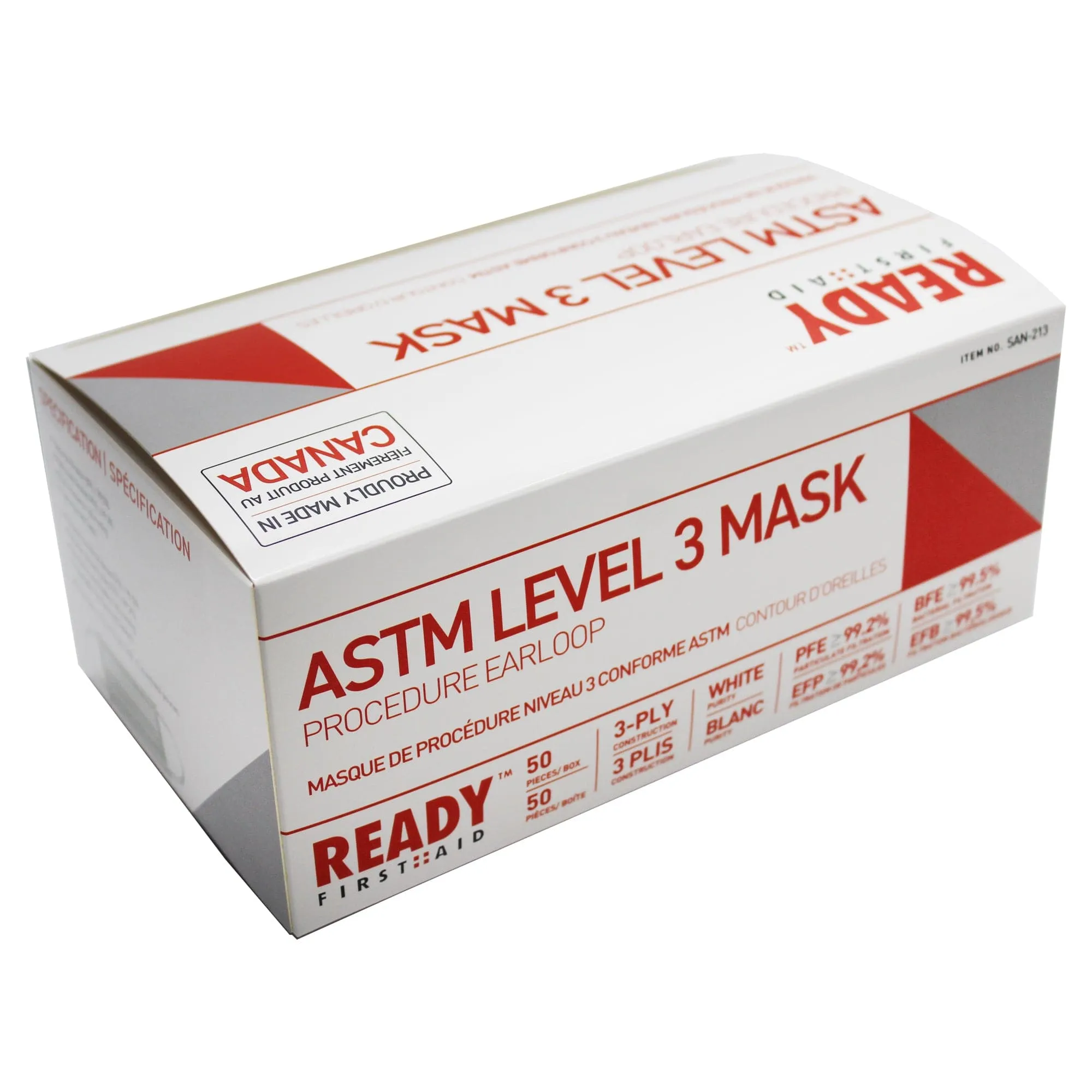 Surgical Face Mask, ASTM Level 3, 3-PLY (Box of 50) - Ready First Aid™ (Made In Canada)