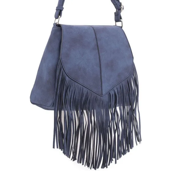 TEEK - Faux Suede Fringe Flap Crossbody Bag