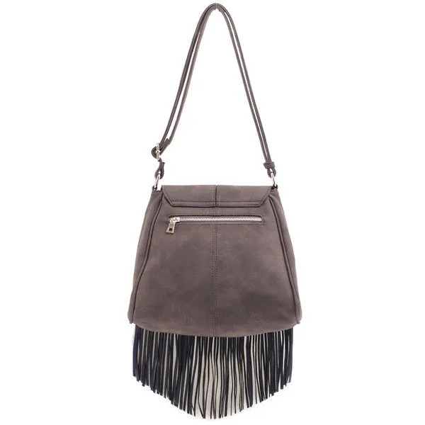 TEEK - Faux Suede Fringe Flap Crossbody Bag