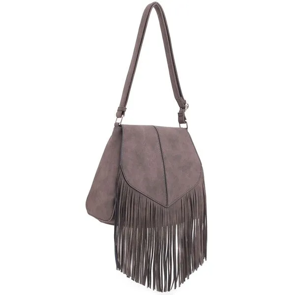 TEEK - Faux Suede Fringe Flap Crossbody Bag