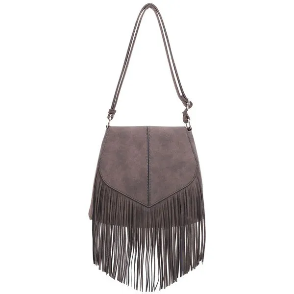 TEEK - Faux Suede Fringe Flap Crossbody Bag