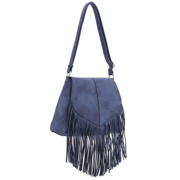 TEEK - Faux Suede Fringe Flap Crossbody Bag