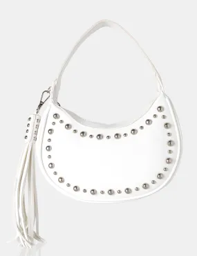 The Cato White Pu Studded Tassel Boho Shoulder Bag