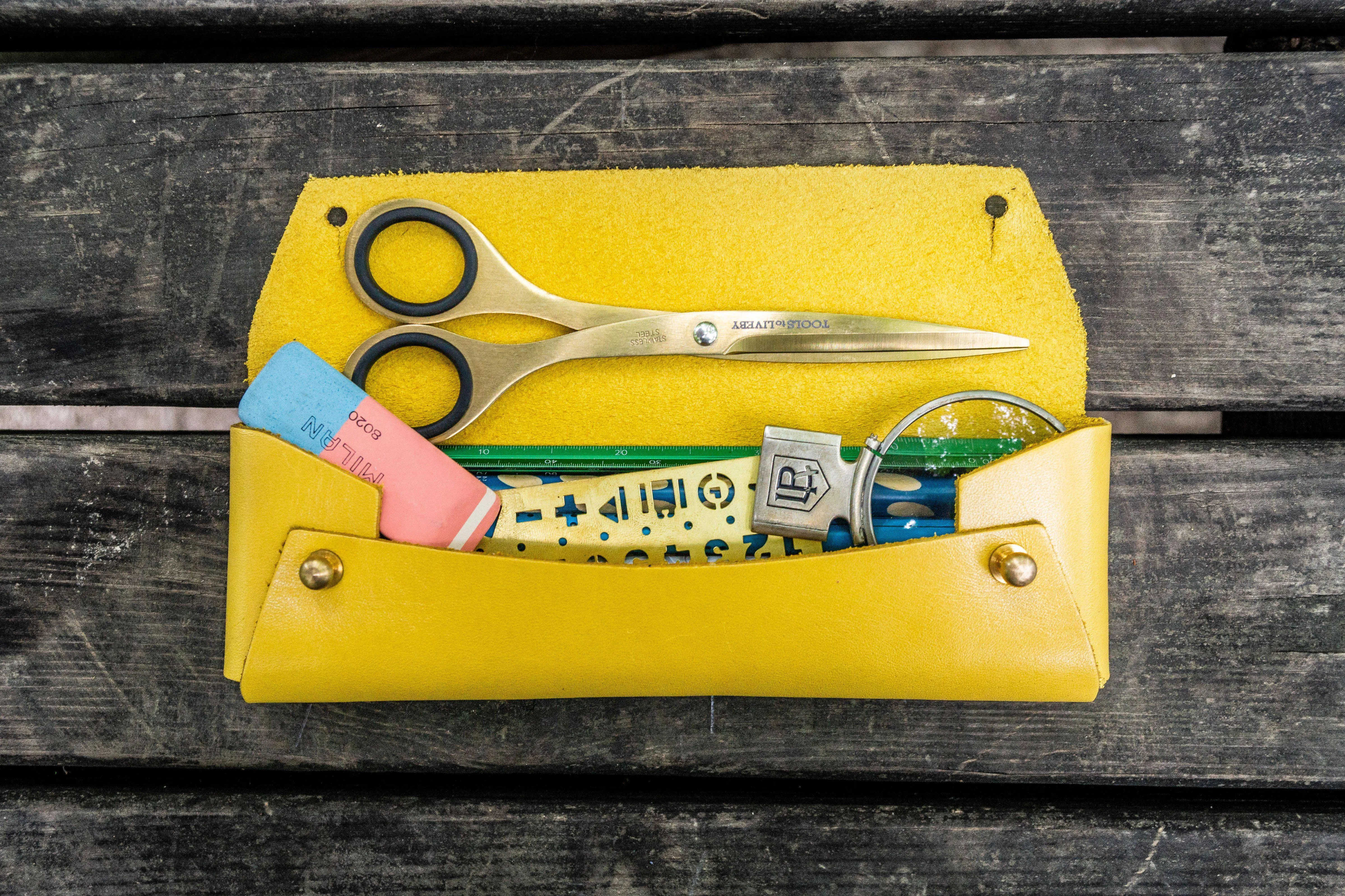 The Student Leather Pencil Case - Yellow