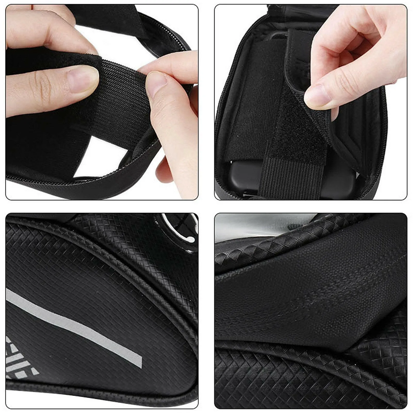 Touch Screen Bike Handlebar Bag Waterproof Front Frame Top Tube Bicycle Pouch Large Capacity Cycling Front Storage Bag for 7in Large Screen