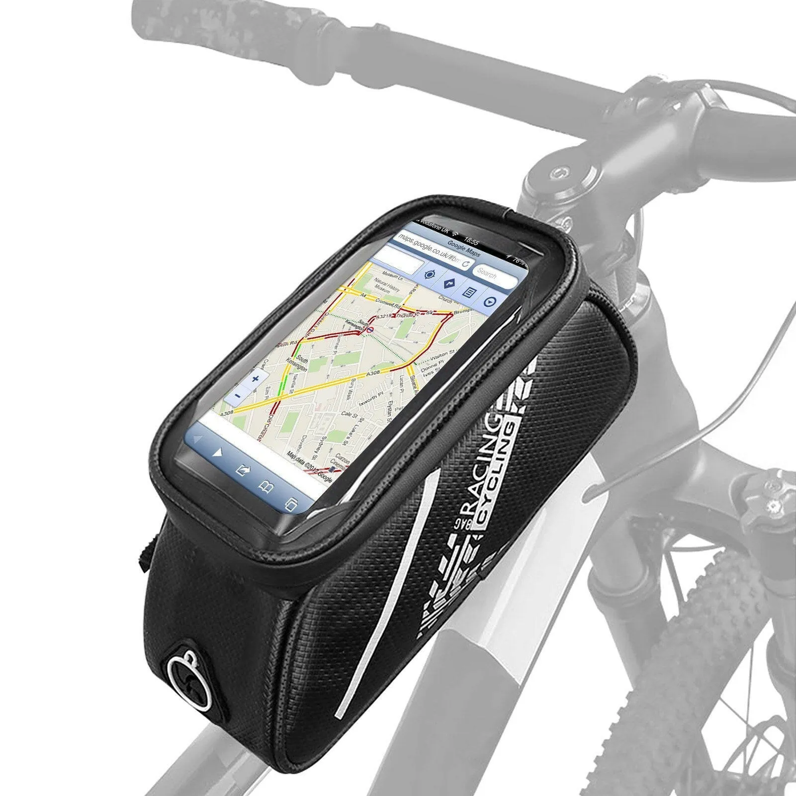 Touch Screen Bike Handlebar Bag Waterproof Front Frame Top Tube Bicycle Pouch Large Capacity Cycling Front Storage Bag for 7in Large Screen