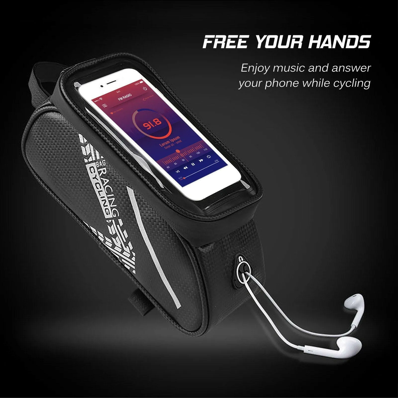 Touch Screen Bike Handlebar Bag Waterproof Front Frame Top Tube Bicycle Pouch Large Capacity Cycling Front Storage Bag for 7in Large Screen