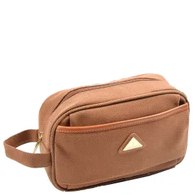 Travel Wash Bag Faux Leather Toiletry Bags A282 Camel