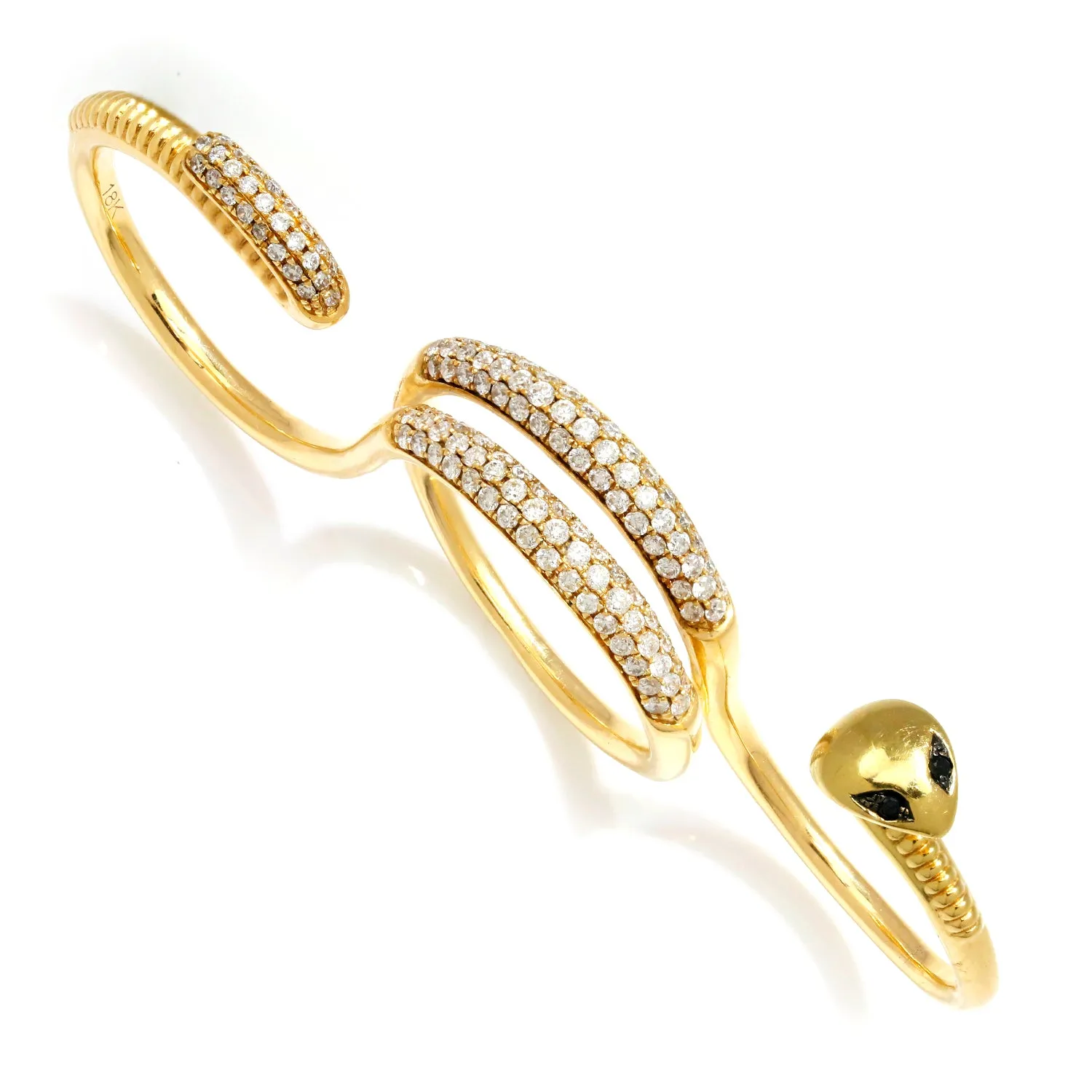 Unique Three-Finger Snake Ring with Diamonds 18K Gold Size 7