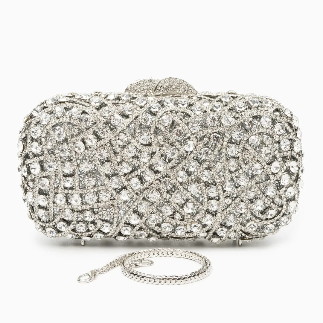 Valentina Rhinestones Clutch Bag - Silver