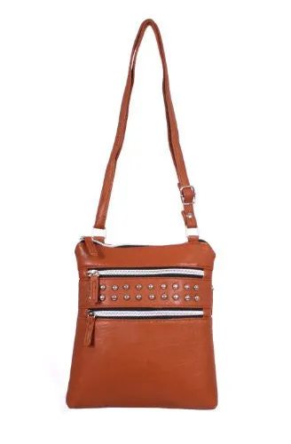 Valentina Studded Double Zipped Cross Body Bag