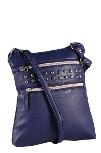 Valentina Studded Double Zipped Cross Body Bag