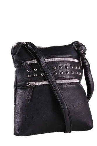 Valentina Studded Double Zipped Cross Body Bag