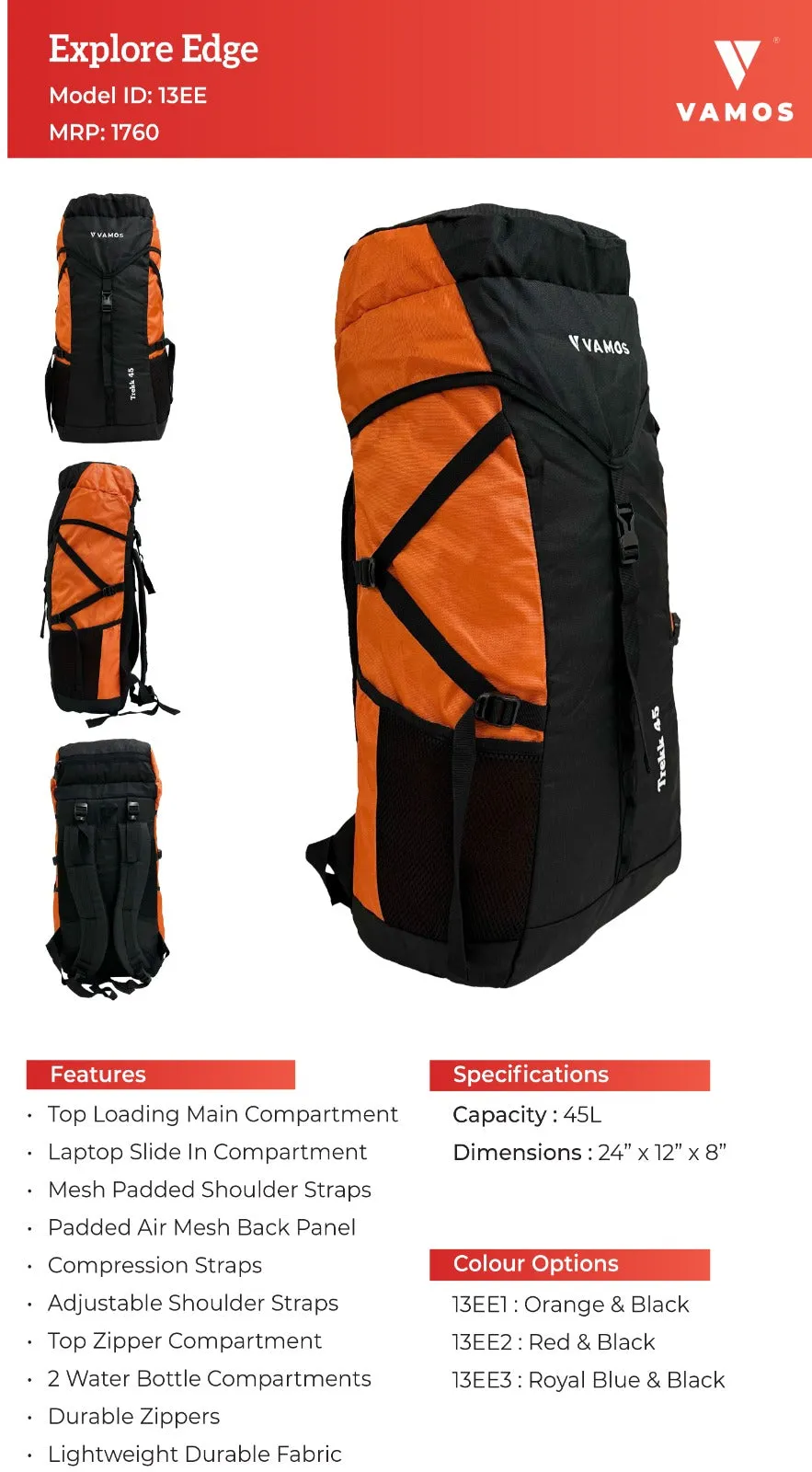 VAMOS Explore Edge Hiking Bag 13EE1 - Capacity: 45L