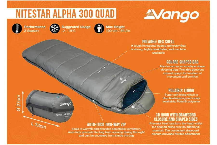 Vango Nitestar Alpha 300 Quad Sleeping Bag FOG