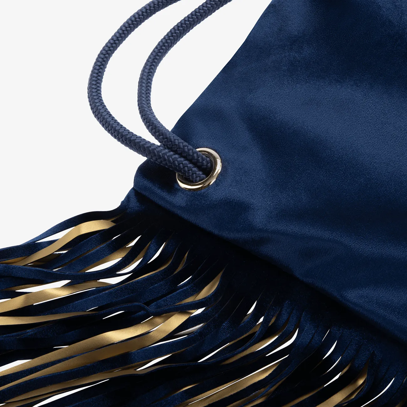 Velvet Fringe Backpack "Sapphire Blue" with golden elements