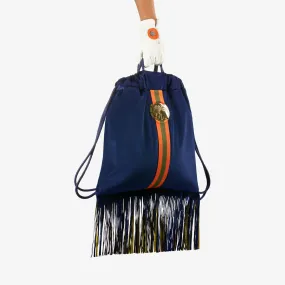 Velvet Fringe Backpack "Sapphire Blue" with golden elements