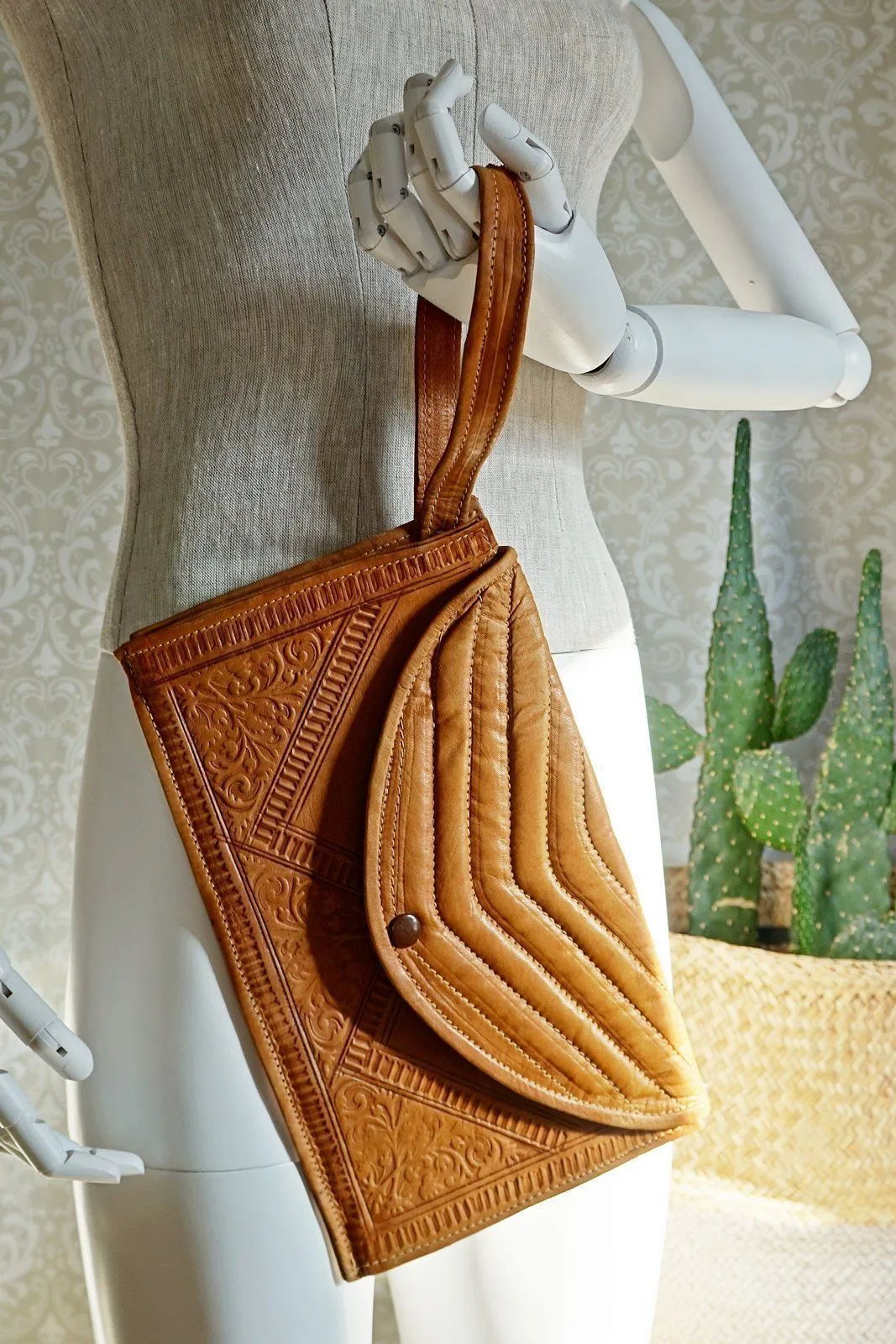 Vintage Quilted Leather Tooled Bag