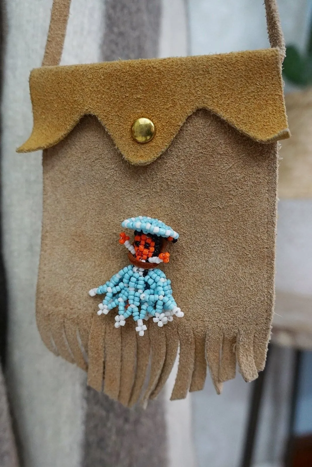 Vintage Suede Worry Doll Fringe Pouch