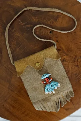 Vintage Suede Worry Doll Fringe Pouch