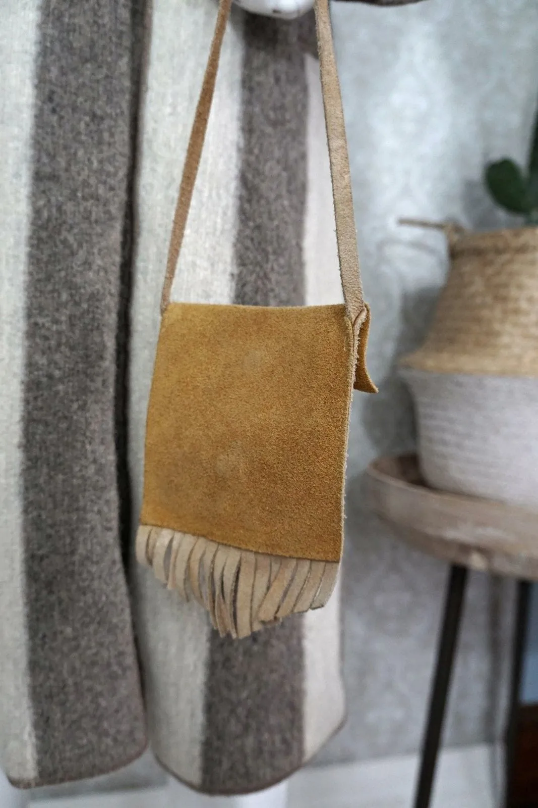 Vintage Suede Worry Doll Fringe Pouch