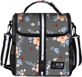 VLM Lunch Bags for Women,Leakproof Insulated Floral Lunch Box with Adjustable Shoulder Strap Reusable Zipper Cooler Tote Bag for Work,Picnic,Camping (Floral 3)