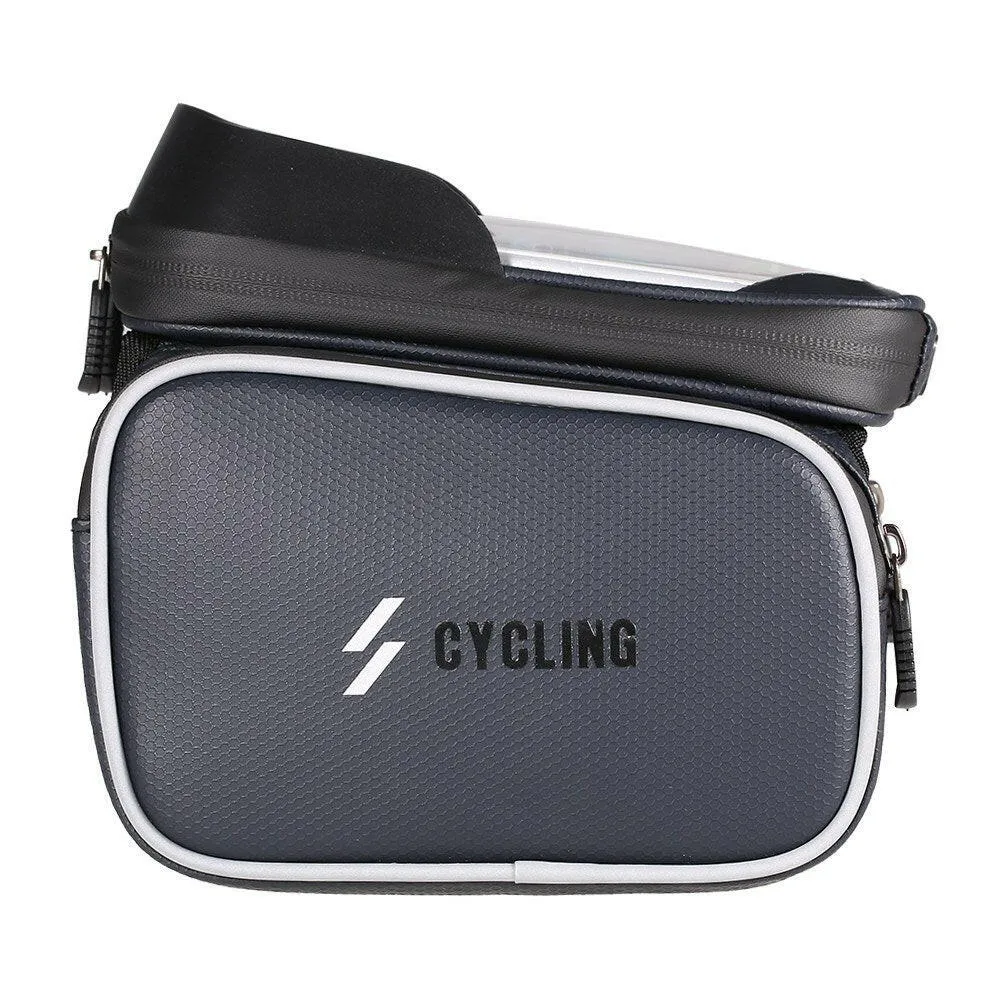 Waterproof Bicycle Frame Bag Double Pouch Bike Top Tube Bag MTB Mountain Bike Cycling Bag Touchscreen Phone Case for 6.0 Inch Cell Phone