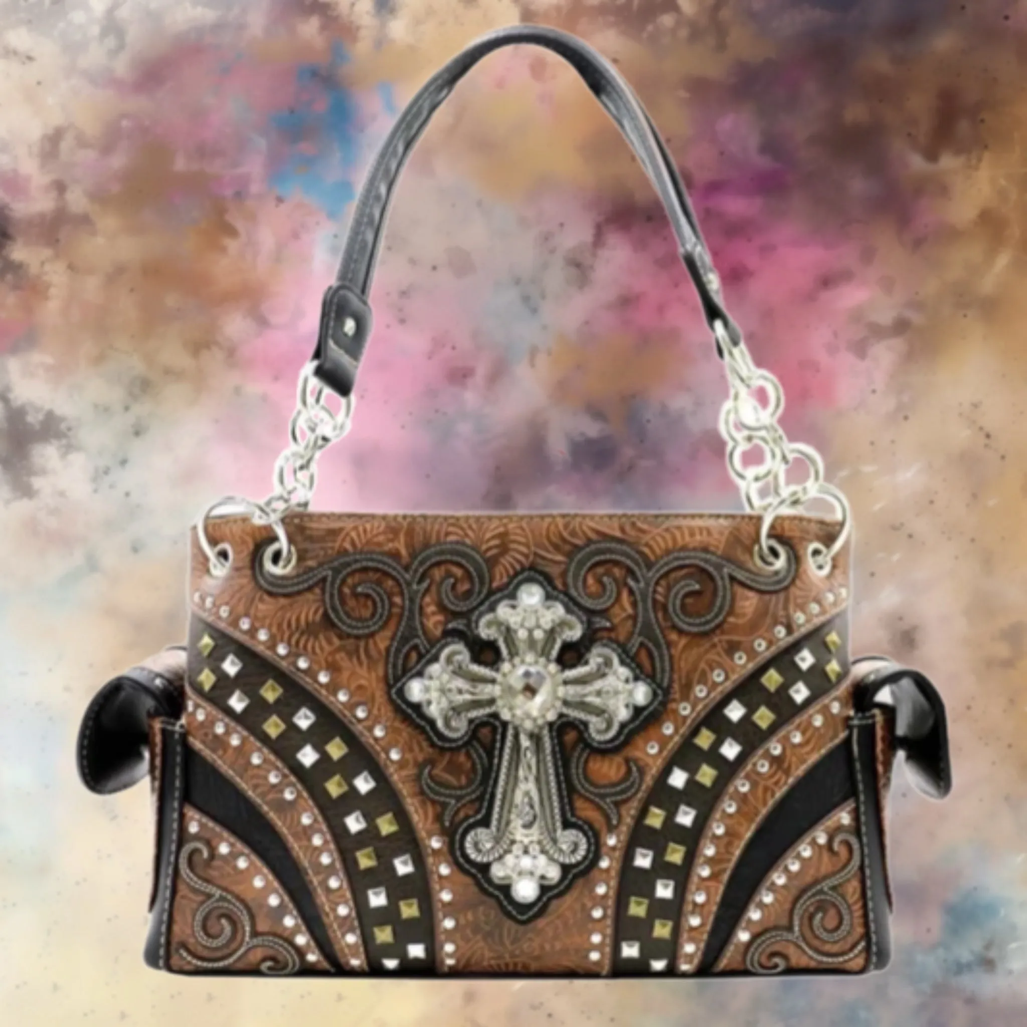 Western Studded Rhinestone Cross Shoulder Bag-BRO