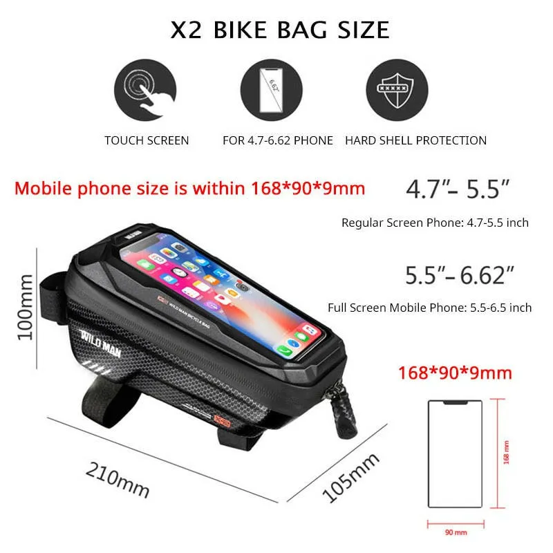 WILD MAN Bike Bag Front Rainproof Cycling Bag  Touch Screen Bicycle Phone Bag 6.5 Inch Mobile Phone Case Mtb Accessories