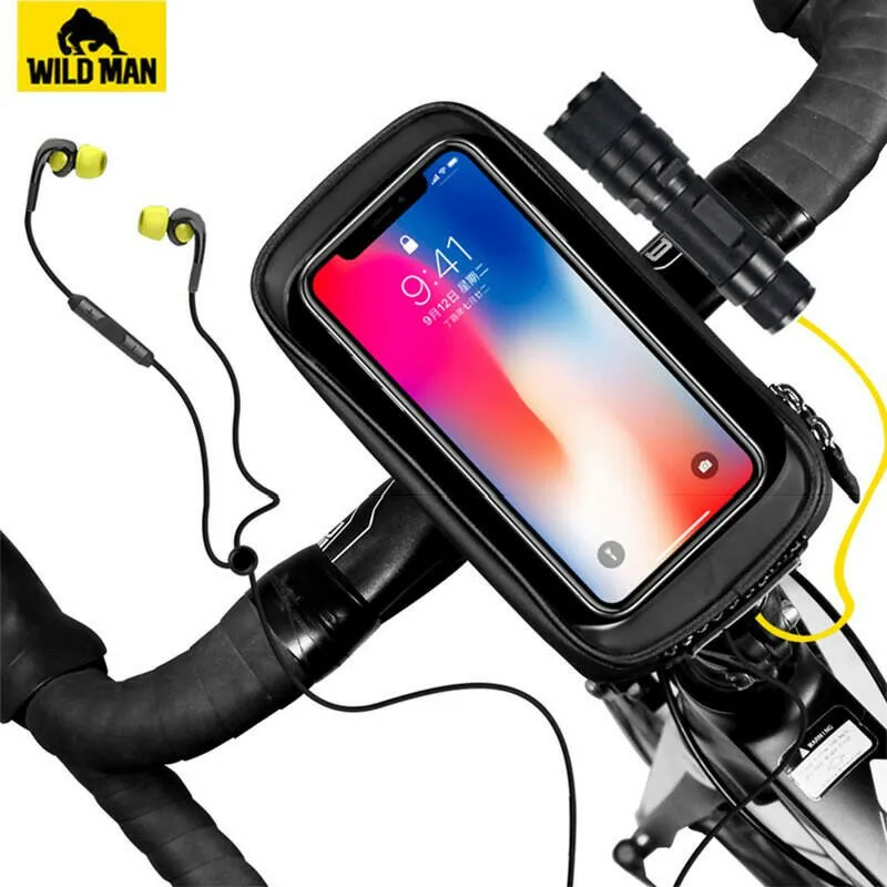 WILD MAN Bike Handlebar Bag Rainproof 5.8/6.0 Inch Phone Case Touch Screen Bicycle Bag Top Front Tube Bag Cycling Accessories