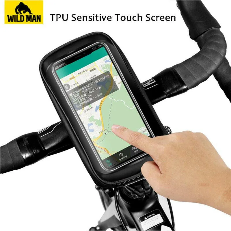 WILD MAN Bike Handlebar Bag Rainproof 5.8/6.0 Inch Phone Case Touch Screen Bicycle Bag Top Front Tube Bag Cycling Accessories