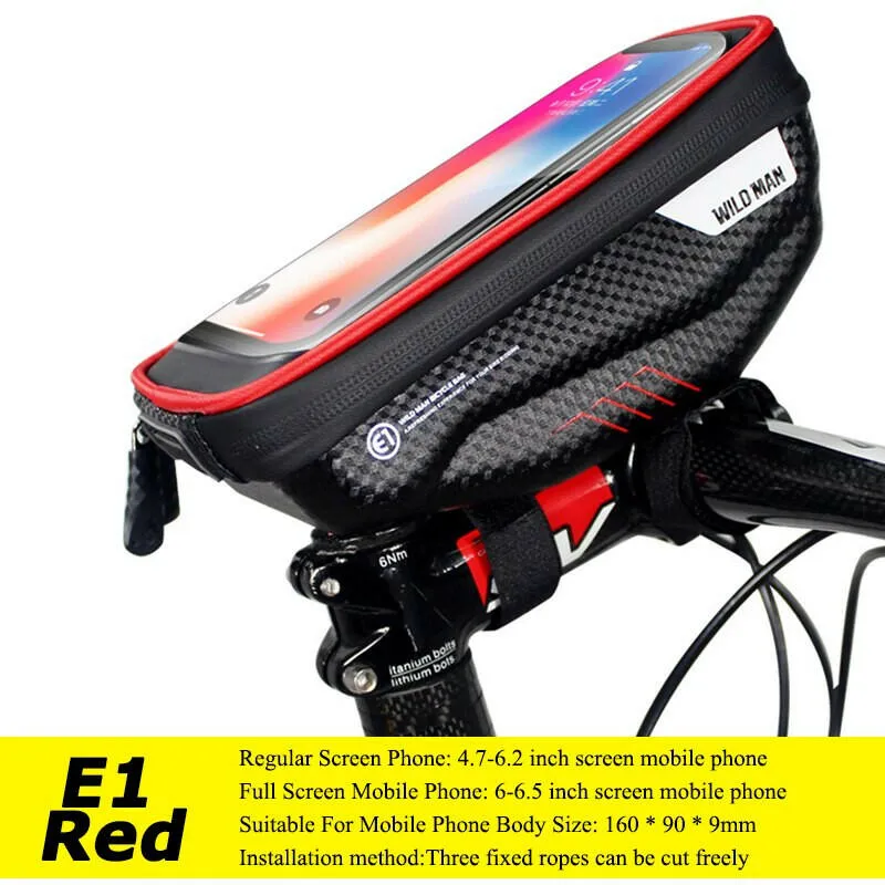 WILD MAN Bike Handlebar Bag Rainproof 5.8/6.0 Inch Phone Case Touch Screen Bicycle Bag Top Front Tube Bag Cycling Accessories