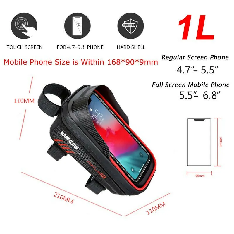 WILD MAN Front Bicycle Frame Bag Waterproof Cycling Bag Touch Screen Phone Cases 6.8" Hard Shell Bike Bag Mtb Accessories